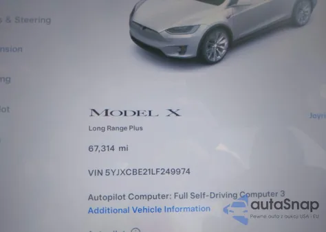 2020 Tesla Model X Long Range Dual Motor All-Wheel Drive/Long Range Plus Dual Motor All-Wheel Drive z USA, uszkodzony, nr VIN 5YJXCBE21LF249974